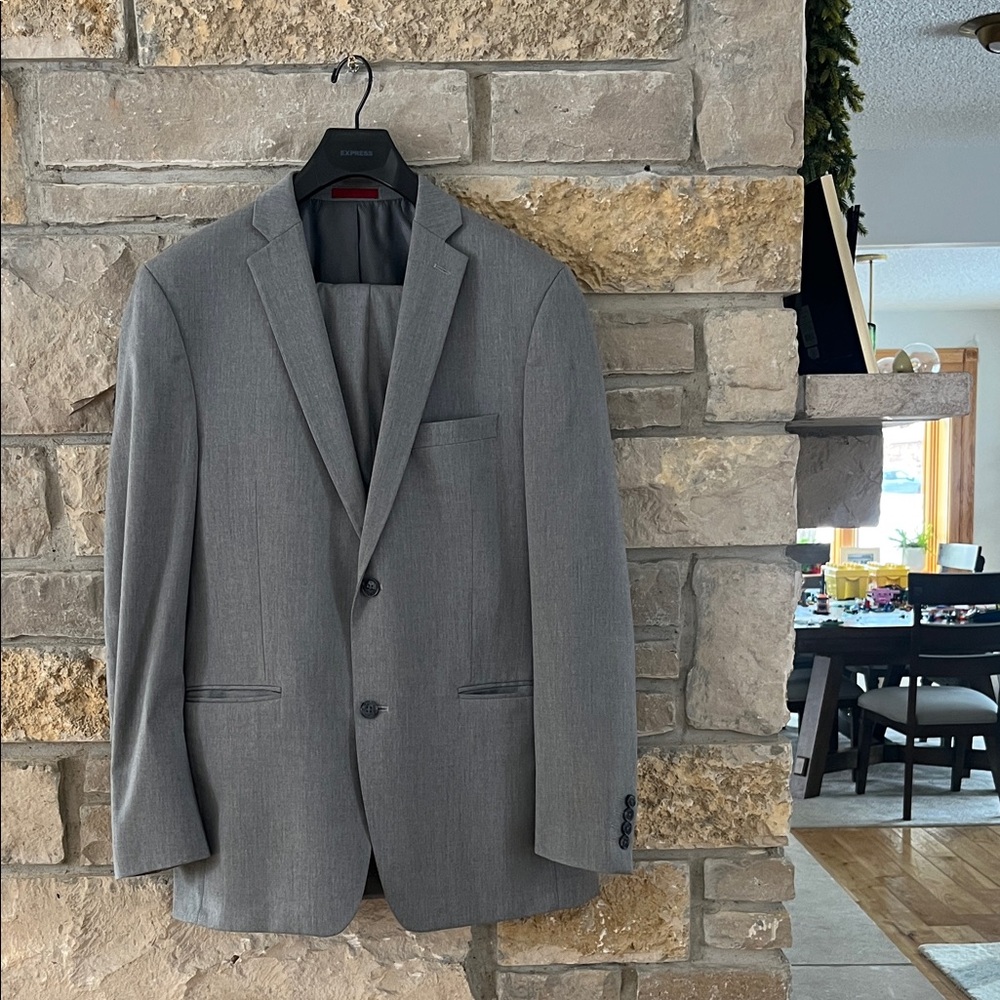 ALFANI Slim Fit Classic Gray Suit Pants Size 33x32 & Blazer Size 40L